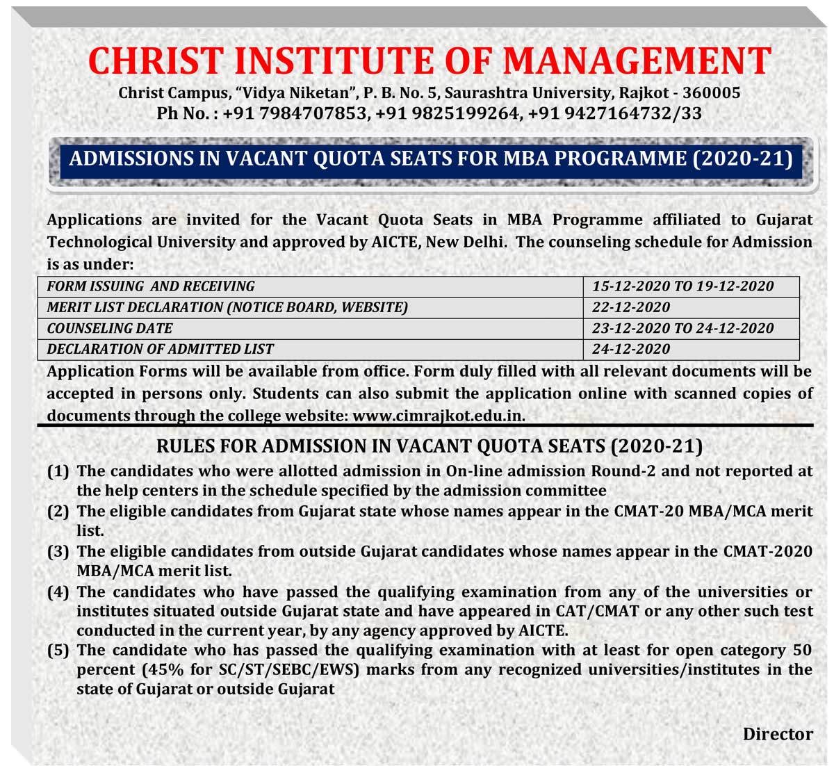 Admission in MBA 2020-21